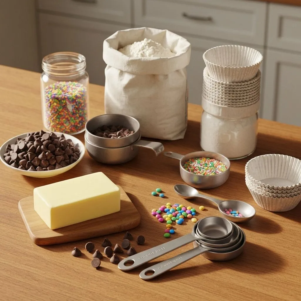 Premium baking ingredients and supplies displayed on a wooden table